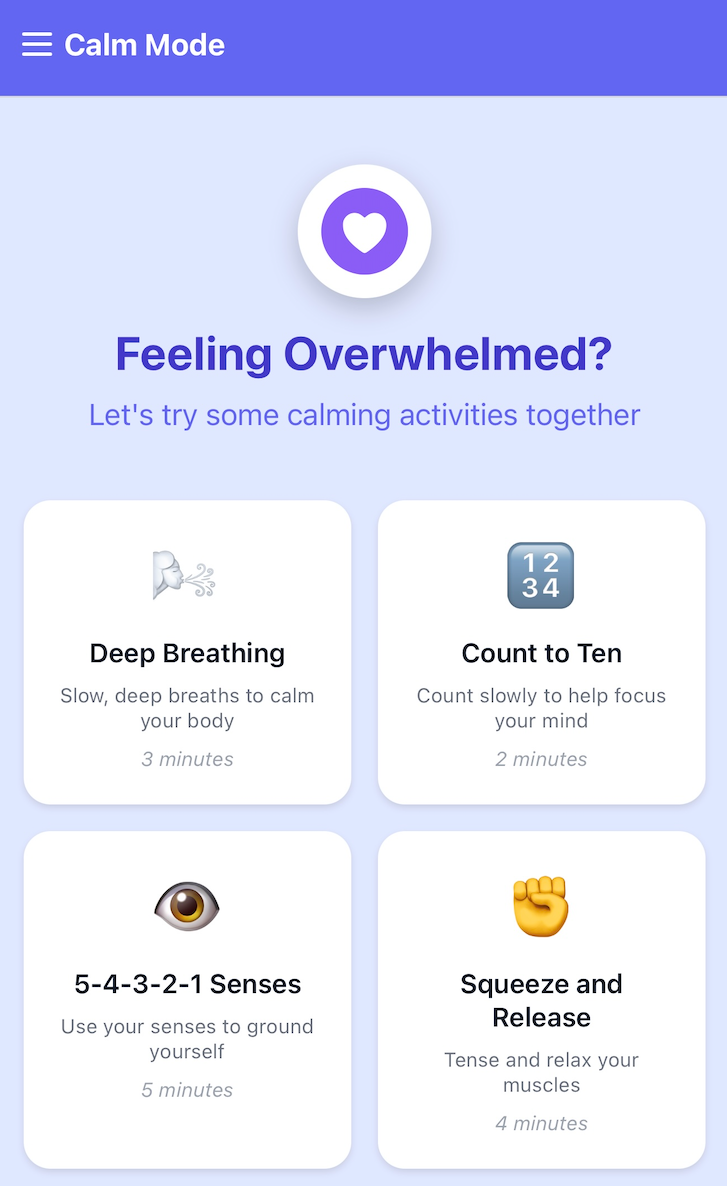 Visual calm tools for emotional regulation