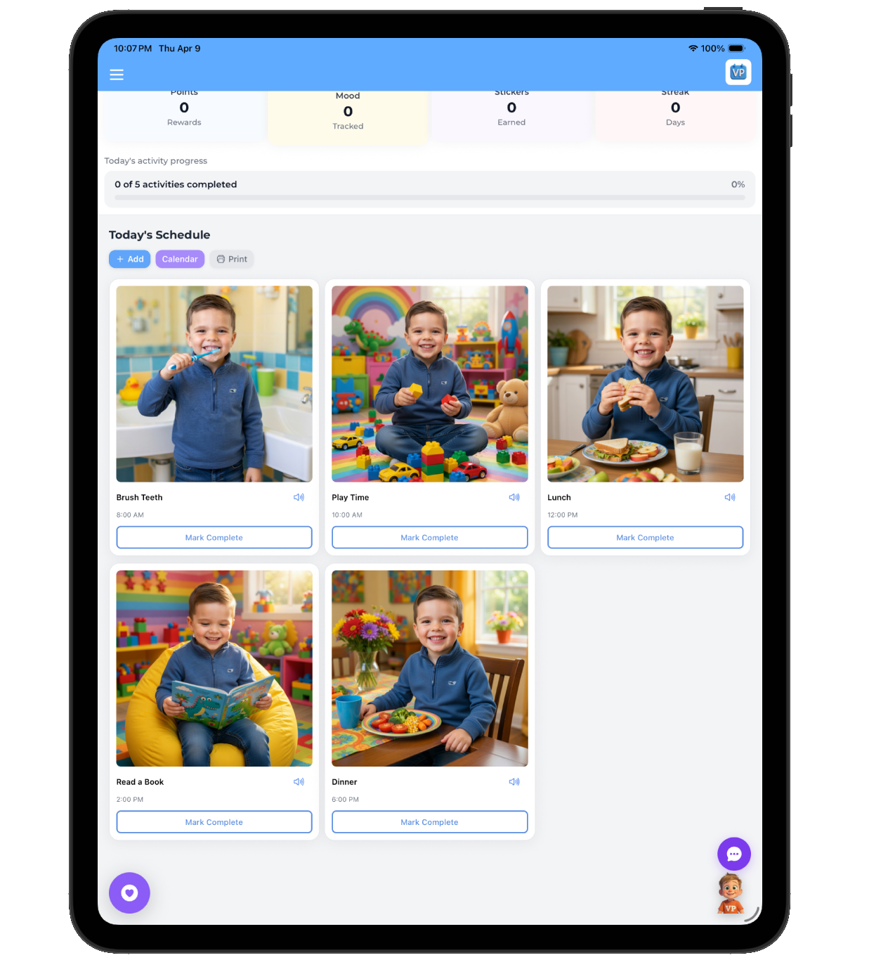 Child following visual schedule