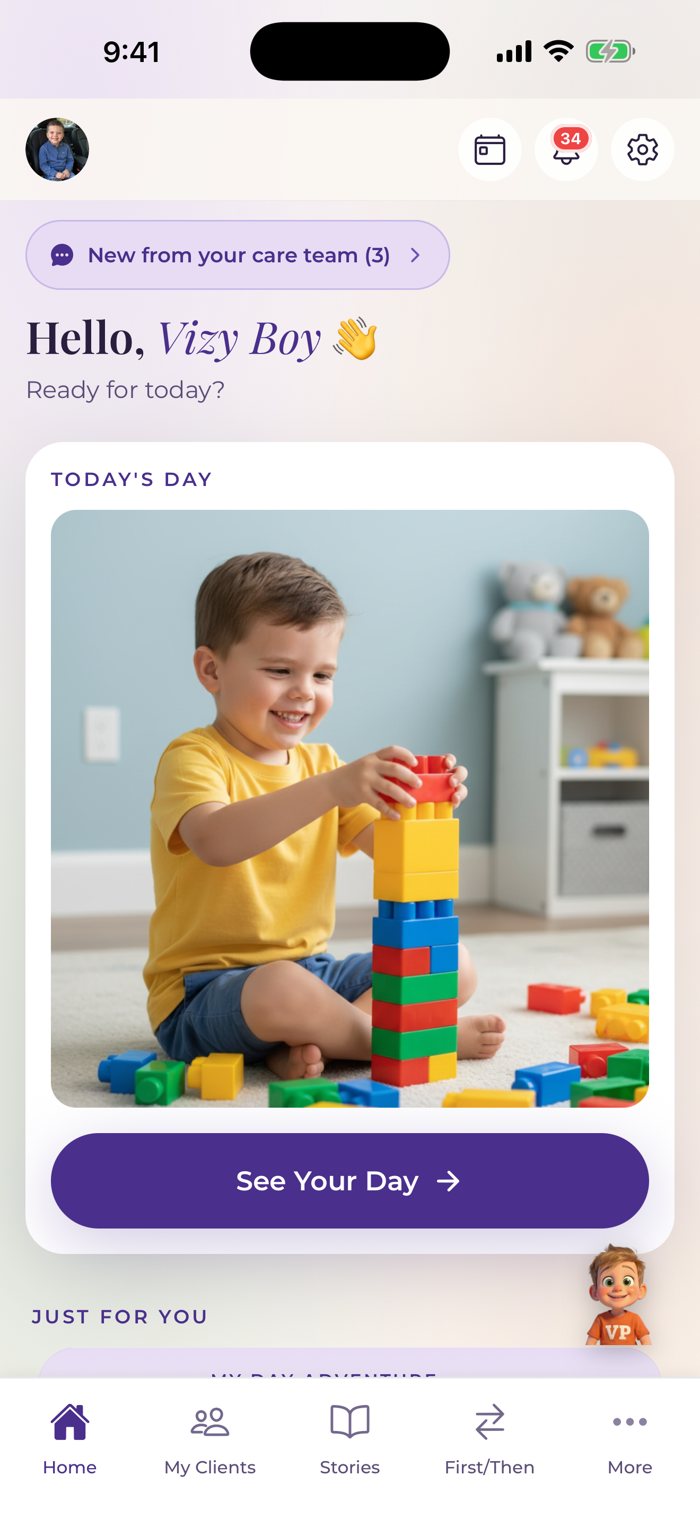 The student's home screen showing today's day